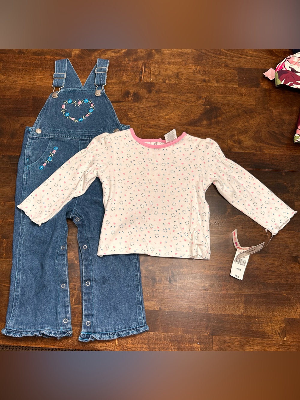 Children's Pink Floral Top & Denim Overalls Matching Set